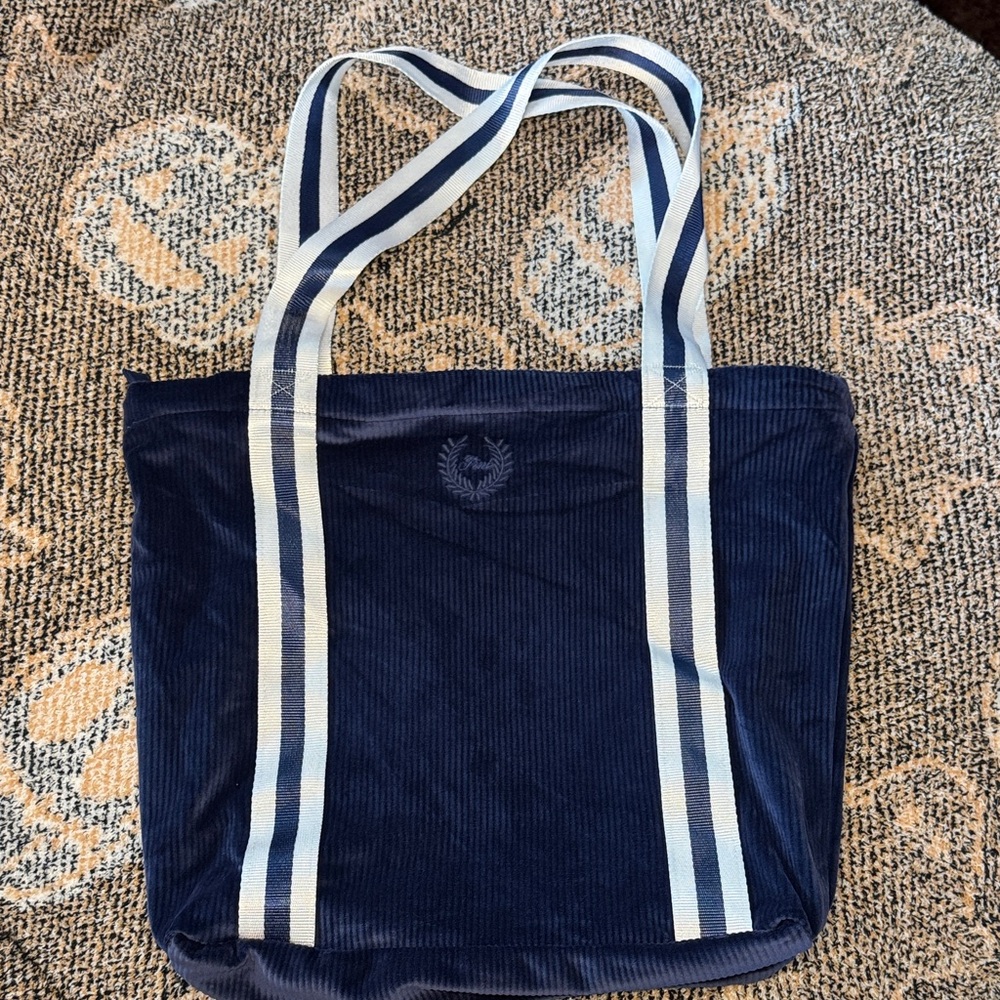 Victoria’s Secret PINK Corduroy Tote Bag Navy Blue White Straps | NWOT